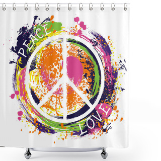 Personality  Hippie Peace Symbol. Peace And Love. Colorful Hand Drawn Grunge Style Art. Design Concept For Banner, Card, Scrap Booking, T-shirt, Bag, Print, Poster. Vintage Vector Illustration Shower Curtains