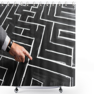 Personality  Cropped View Of Businessman Pointing With Finger At Labyrinth Shower Curtains