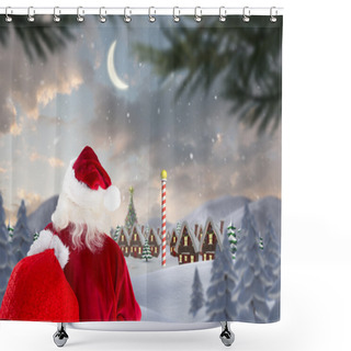 Personality  Composite Image Of Santa Claus Carrying Sack Shower Curtains