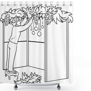 Personality  Jewish Guy Builds Sukkah For Sukkot Coloring Page Shower Curtains