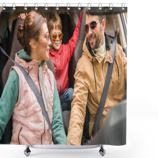 Personality  Happy Family Travelling By Car Shower Curtains