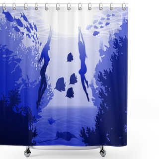 Personality  Diving Girls, Underwater Shower Curtains