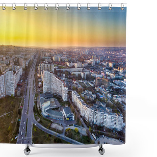 Personality  Aerial View Of Drone Flying Over City Shower Curtains