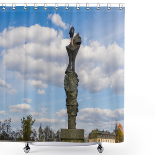 Personality  WROCLAW, POLAND - APRIL 18, 2022: Bronze Monument To Victims Of Flood On Urban Street Shower Curtains