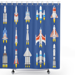Personality  Space Rockets. Spacecraft Ships, Shuttle Vehicles And Aerospace Rockets, Space Shuttle Start. Spaceship Technology Vector Illustration Set Shower Curtains