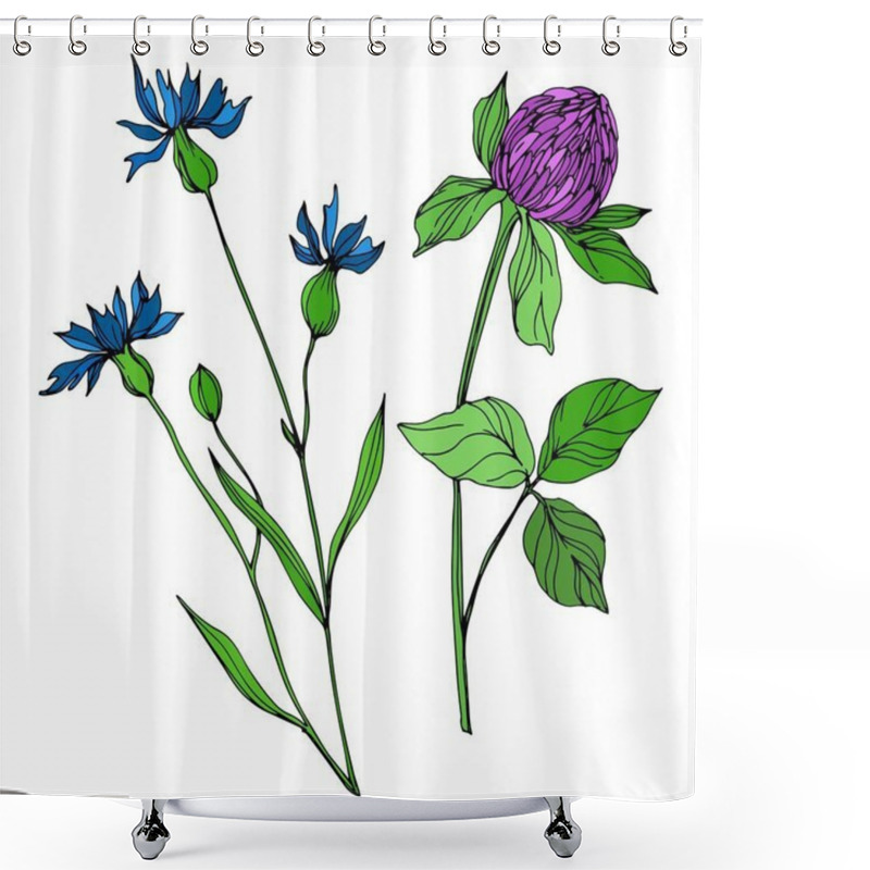 Personality  Vector Wildflowers floral botanical flowers. Black and white engraved ink art. Isolated flowers illustration element. shower curtains