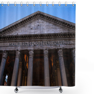 Personality  ROME, ITALY - JUNE 28, 2019: Ancient Pantheon With Columns Under Blue Sky Shower Curtains