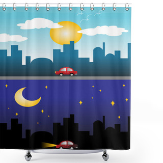 Personality  Day And Night View Of A Modern City Shower Curtains