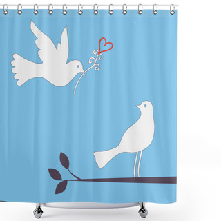 Personality  Valentine's Card With Lovely Bird Couple Shower Curtains