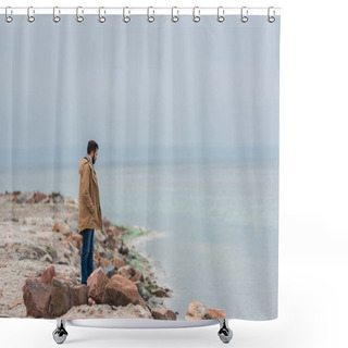 Personality  Man Standing On Seashore Shower Curtains