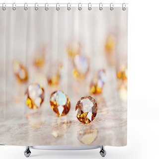 Personality  Round Diamond Topaz Gem Placed On Glossy Background Soft Focus 3d Rendering Shower Curtains