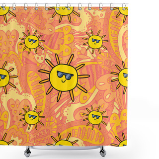 Personality  Colorful Vector Illustration Of Sun Stickers Pattern Over Gradient Background Shower Curtains