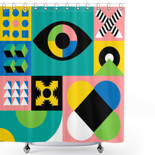 Personality  Abstract Geometry Shapes Background. Bauhaus Style Vector Illustration. Shower Curtains