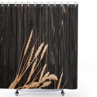 Personality  Top View Of Spikelets On Wooden Black Surface, Panoramic Shot Shower Curtains