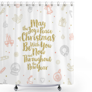 Personality  Christmas Greeting Card With Calligraphic Glitter Gold Type Design And Christmas Sign And Symbols. Shower Curtains