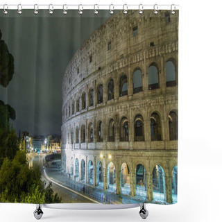 Personality  View Of Colosseum Illuminated At Night Timelapse Hyperlapse In Rome, Italy. Top View. Traffic On The Road Shower Curtains