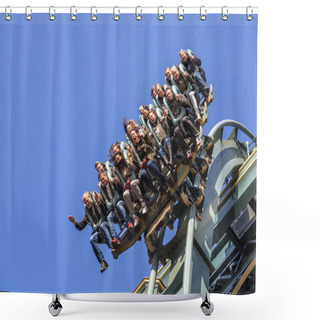 Personality  People Enyoing The New Baron 1898 Rollercoaster Ride Shower Curtains