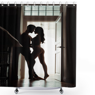 Personality  Silhouettes Of Sexy Young Passionate Undressed Couple Standing Near Door Shower Curtains