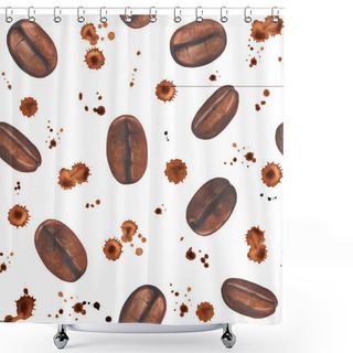 Personality  Seamless Pattern With Watercolor Coffee Beans And Splashes Shower Curtains