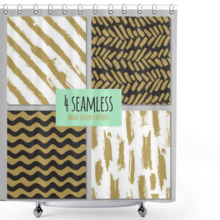 Personality  Set Of 4 Hand Drawn Seamless Trendy Patterns With Ink Brush Strokes. Isolated On White And Black Backgrounds Shower Curtains