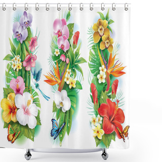 Personality  Arrangement From Tropical Flowers And Leaves Shower Curtains