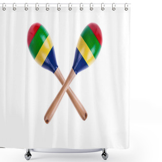 Personality  Pair Of Colorful Wooden Maracas Isolated On White Background Shower Curtains