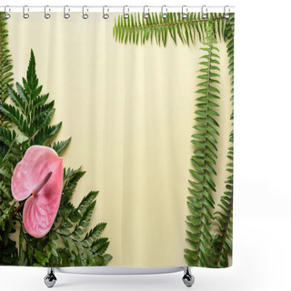 Personality  Frame Made Of Tropical Leaves On Color Background Shower Curtains