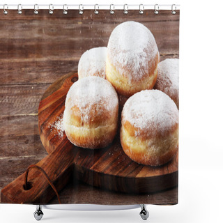 Personality  German Donuts With Jam And Icing Sugar. Carnival Powdered Sugar  Shower Curtains