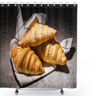 Personality  Fresh Baked Croissants On Towel On Concrete Grey Surface In Dark Shower Curtains