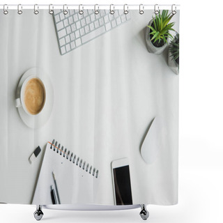 Personality  Keyboard With Office Supplies And Smartphone Shower Curtains