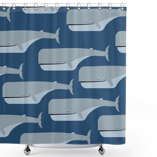 Personality  Sperm Whale Seamless Pattern. Blue Whale Vector Background. Grea Shower Curtains