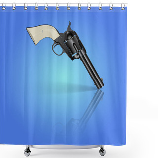 Personality  Revolver On Blue Background. Vector Illustration. Shower Curtains
