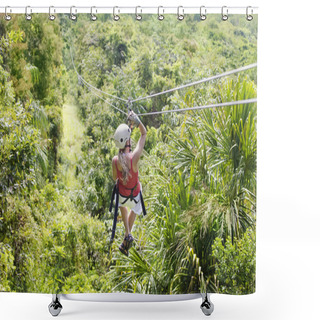 Personality  Woman Going On A Jungle Zipline Shower Curtains