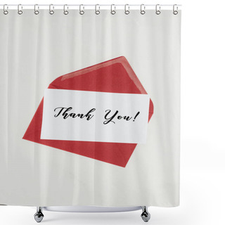 Personality  Top View Of Red Envelope With THANK YOU Lettering On Paper Isolated On White Shower Curtains