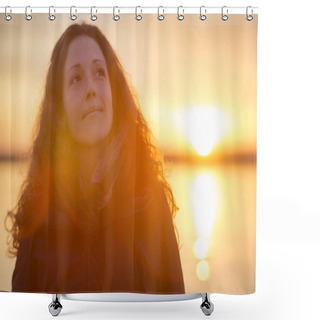 Personality  Golden Light At The Sea Shower Curtains