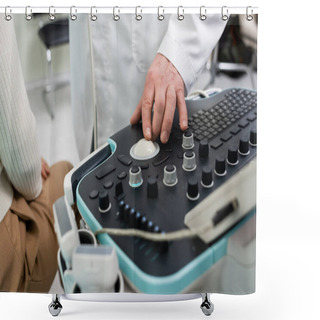 Personality  Partial View Of Physician Adjusting Ultrasound Machine Before Diagnostics Of Patient Shower Curtains