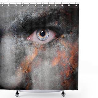 Personality  Old Rusty Metal Plate Pattern On Man Face Shower Curtains