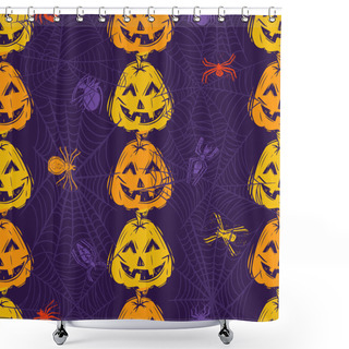 Personality  Smiling Jack Lanterns Creative Flat Seamless Pattern Shower Curtains