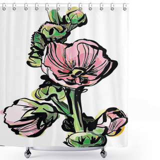 Personality  Blooming Rose Mallow Branch Shower Curtains