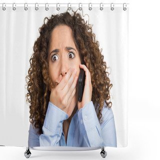 Personality  Woman, Corporate Employee Talking On Cell Phone Shocked Shower Curtains