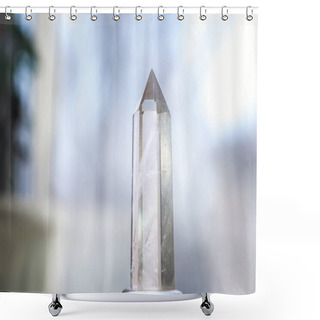 Personality  Snow White Crystal Of Pure Transparent Quartz. Chalcedony Gem On Blurred Background Shower Curtains