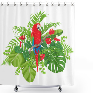 Personality  Red Macaw And Tropical Plants Shower Curtains