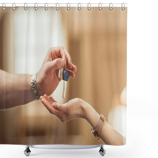 Personality  Cropped Shot Of Real Estate Agent Passing Key To Client Shower Curtains