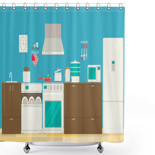 Personality  Interior Of Kitchen, Pans Shower Curtains
