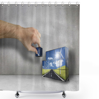 Personality  Composite Image Of Hand Building Wall Shower Curtains