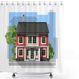 Personality  Vector Illustration Of  Cool Detailed Family  House.  Private Re Shower Curtains