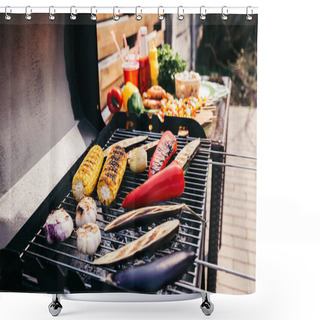 Personality  Fireplace With Vegetables Cooked Outdoors On Grill Shower Curtains