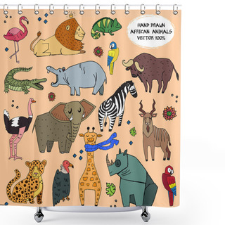 Personality  African Animals Hand Drawn Illustration Vector Set. Shower Curtains