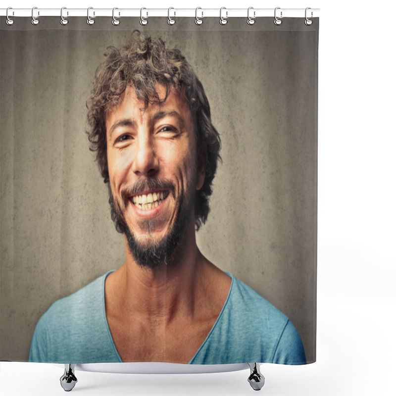 Personality  Happy man smiling shower curtains