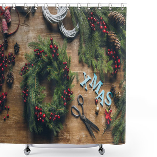 Personality  Fir Wreath With Word Xmas Shower Curtains